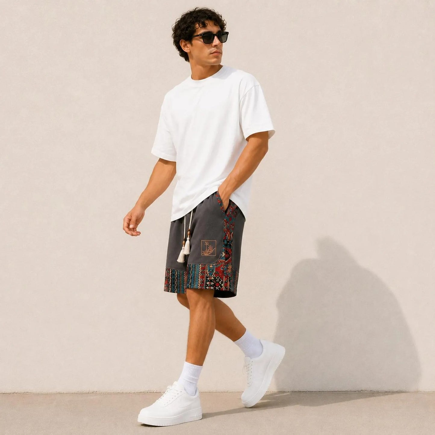Men's Boho Patchwork Shorts, Tribal Pattern Summer Shorts
