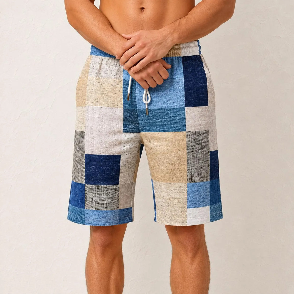 Men's Geometric Print Shorts , Patchwork Design Summer Shorts,