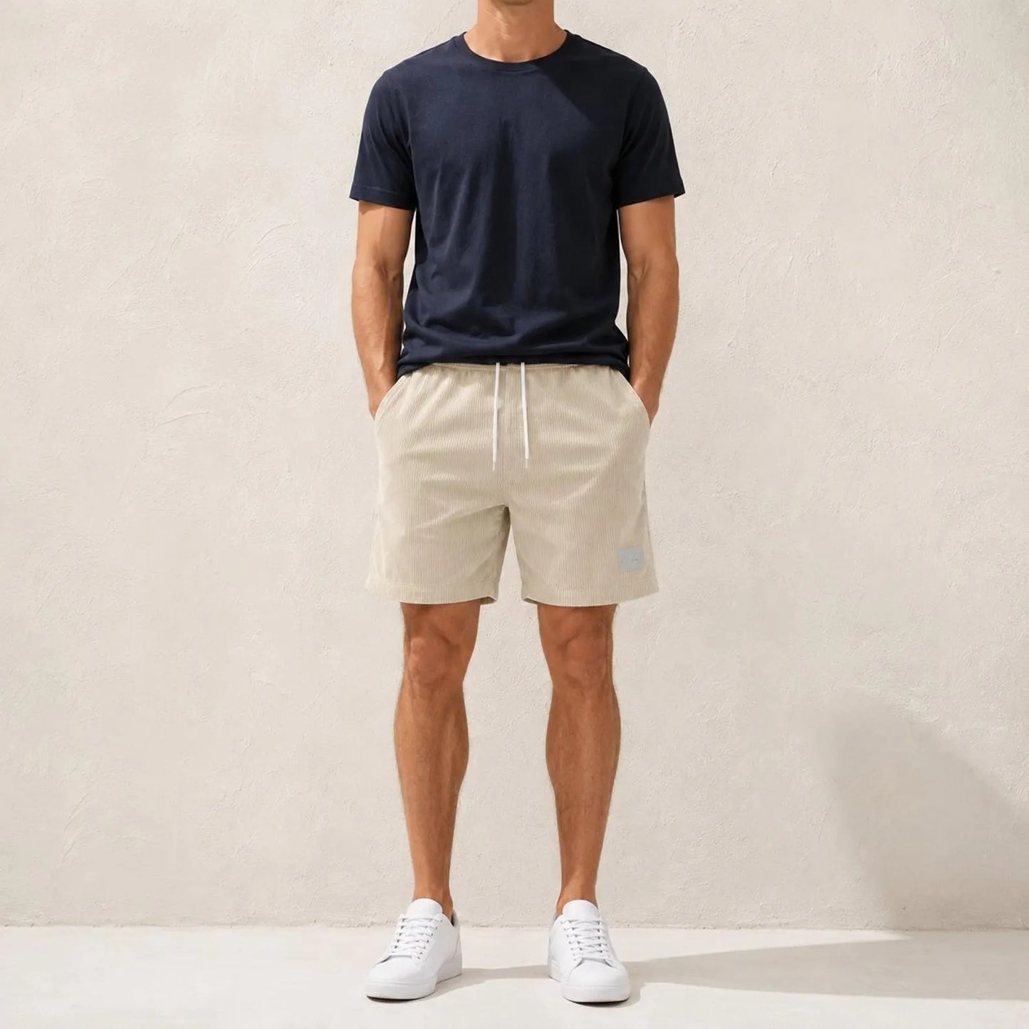 Men's Corduroy Shorts , Relaxed Fit Cotton Shorts, Drawstring Waist Summer Short