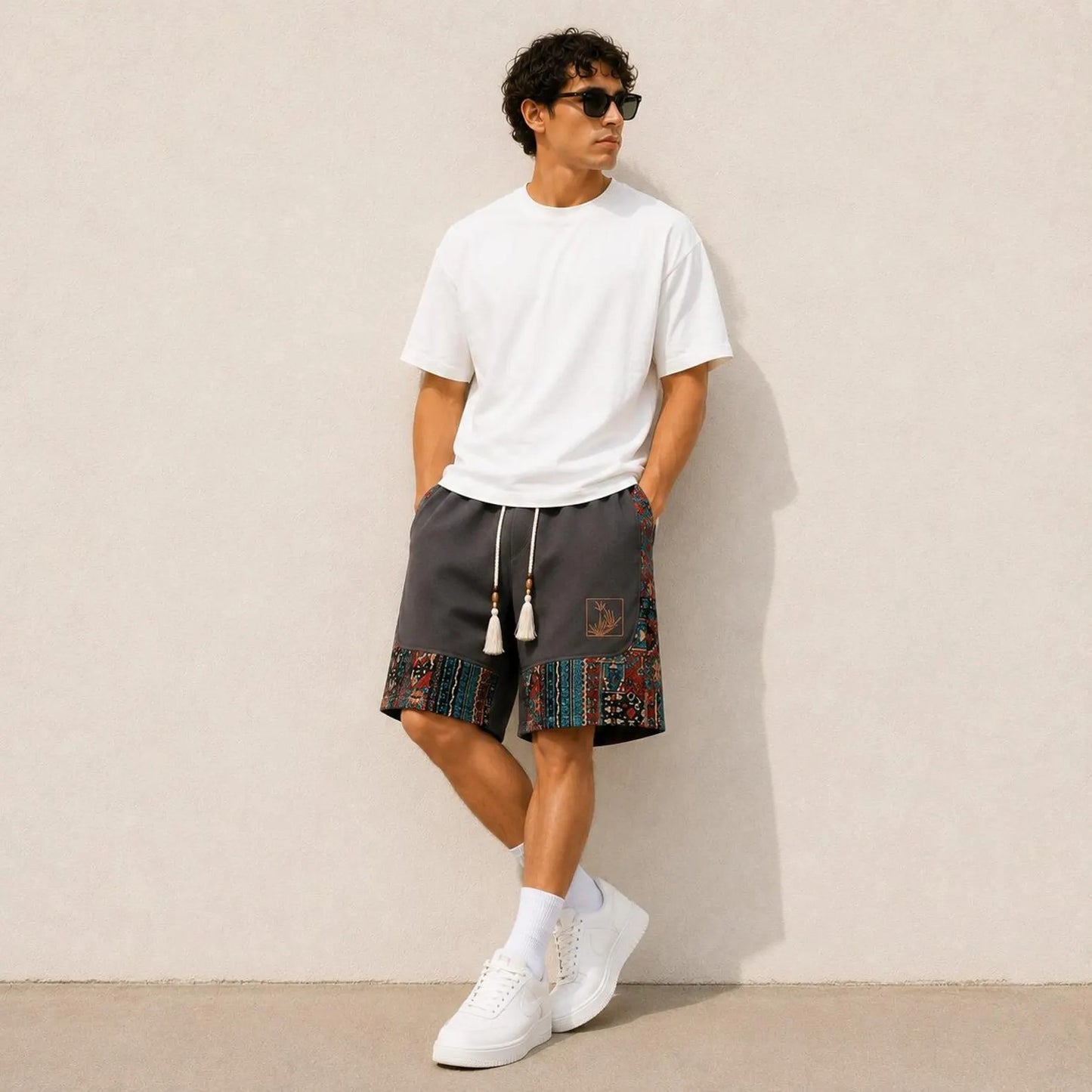 Men's Boho Patchwork Shorts, Tribal Pattern Summer Shorts