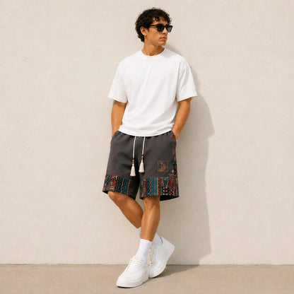Men's Boho Patchwork Shorts, Tribal Pattern Summer Shorts