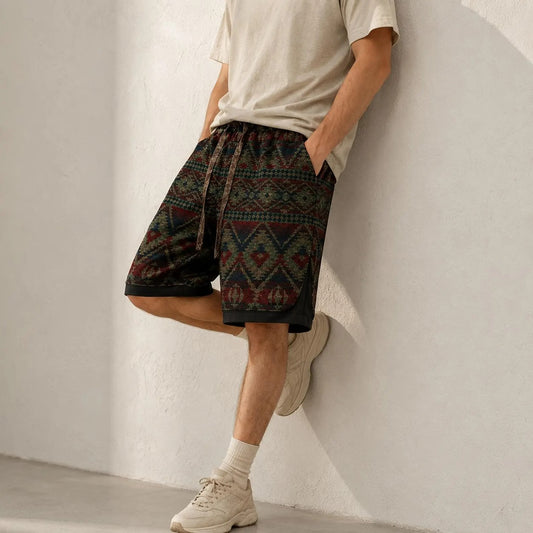 Men's Geometric Tribal Print Shorts,  Drawstring Waist Summer Short