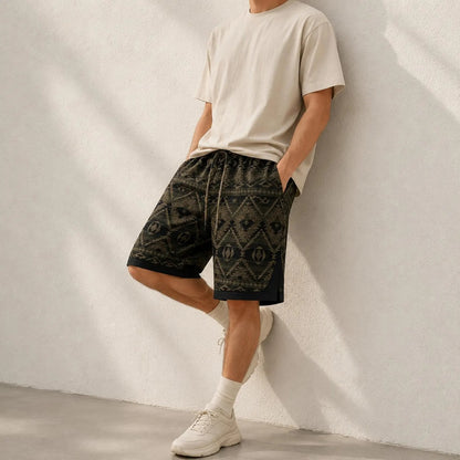 Men's Geometric Tribal Print Shorts,  Drawstring Waist Summer Short