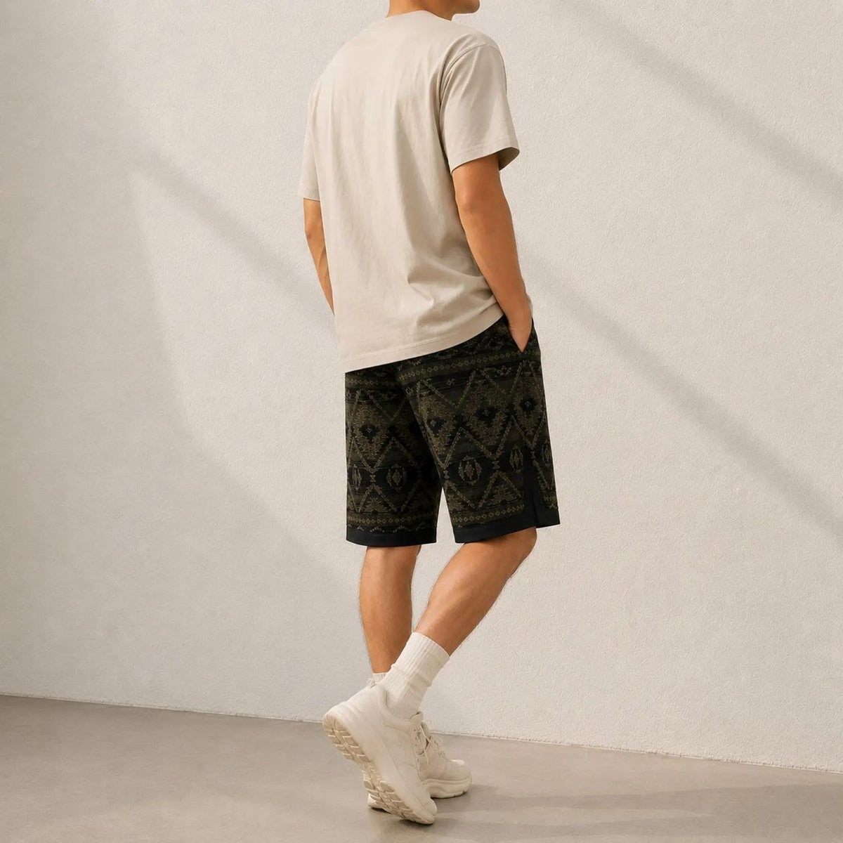 Men's Geometric Tribal Print Shorts,  Drawstring Waist Summer Short