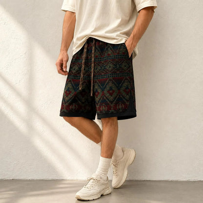 Men's Geometric Tribal Print Shorts,  Drawstring Waist Summer Short