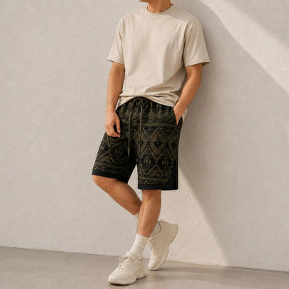 Men's Geometric Tribal Print Shorts,  Drawstring Waist Summer Short