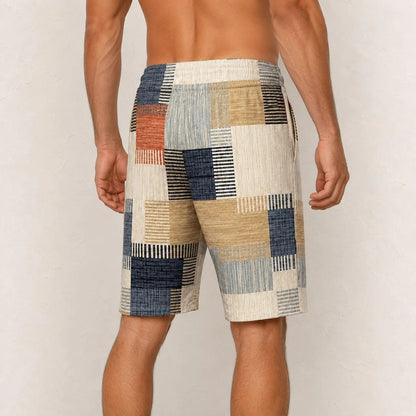 Men's Geometric Print Shorts , Patchwork Design Summer Shorts,