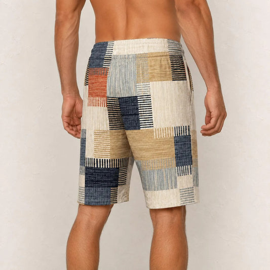 Men's Geometric Print Shorts , Patchwork Design Summer Shorts,