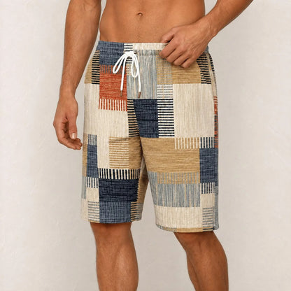 Men's Geometric Print Shorts , Patchwork Design Summer Shorts,