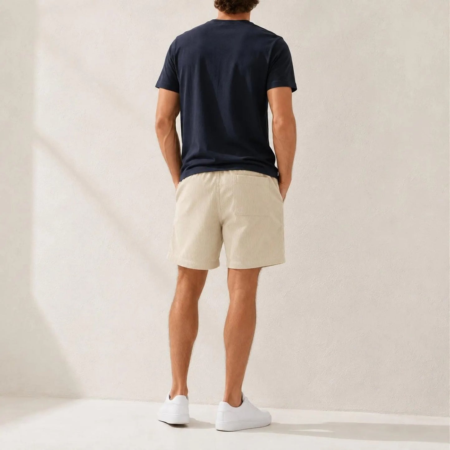 Men's Corduroy Shorts , Relaxed Fit Cotton Shorts, Drawstring Waist Summer Short