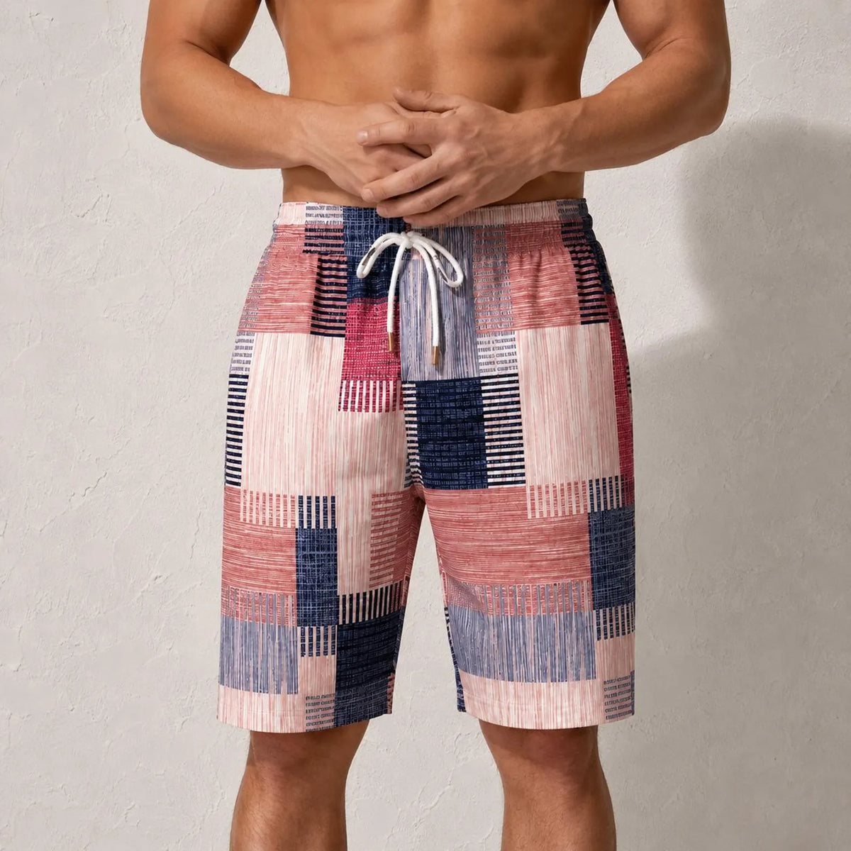 Men's Geometric Print Shorts , Patchwork Design Summer Shorts,