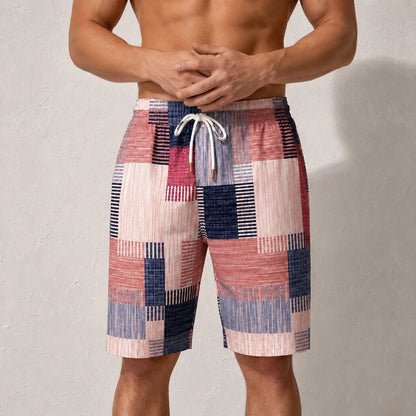 Men's Geometric Print Shorts , Patchwork Design Summer Shorts,