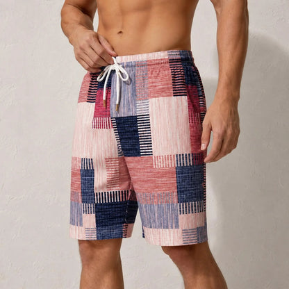 Men's Geometric Print Shorts , Patchwork Design Summer Shorts,