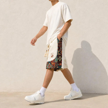 Men's Boho Patchwork Shorts, Tribal Pattern Summer Shorts