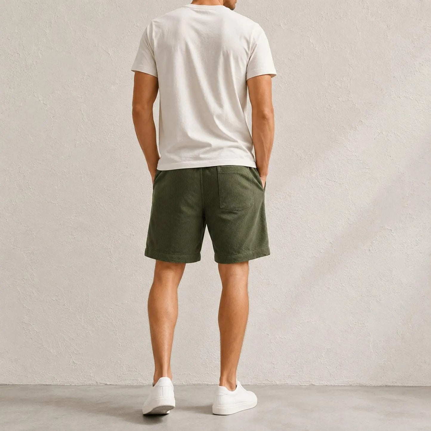 Men's Corduroy Shorts , Relaxed Fit Cotton Shorts, Drawstring Waist Summer Short
