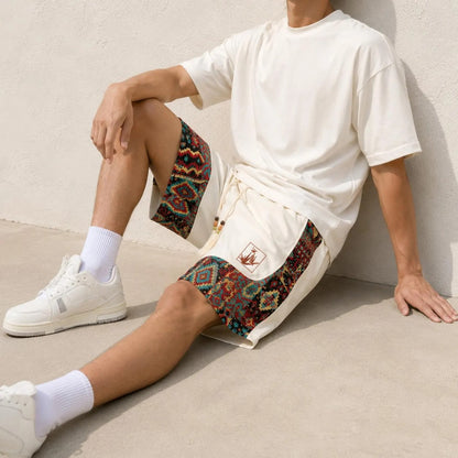 Men's Boho Patchwork Shorts, Tribal Pattern Summer Shorts